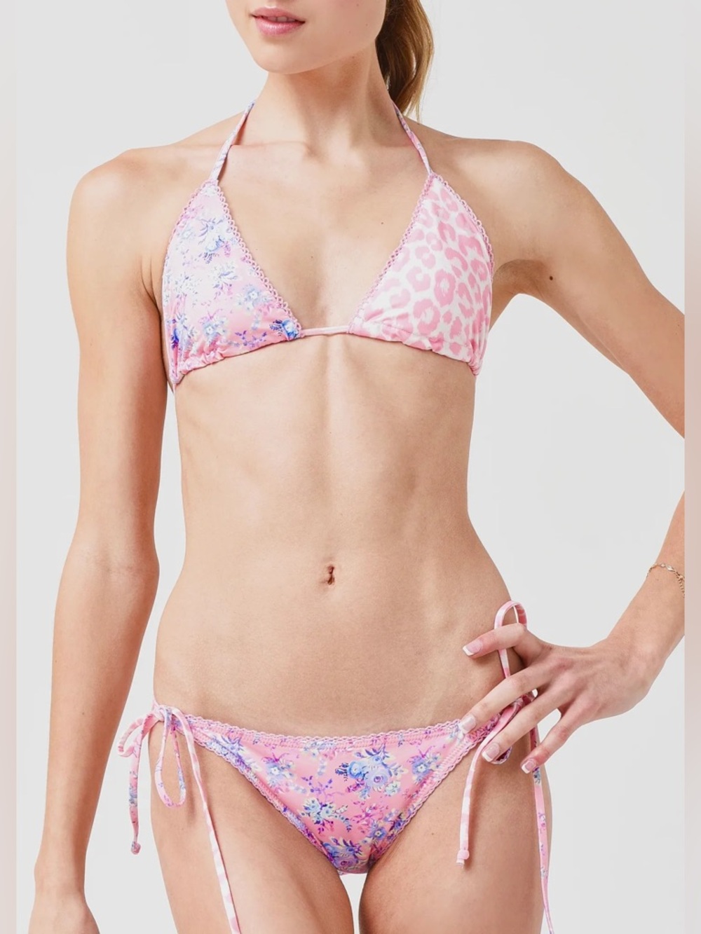 LoveShackFancy Harbor Bikini Set in The Coral Reef Pink Floral Size S NWT